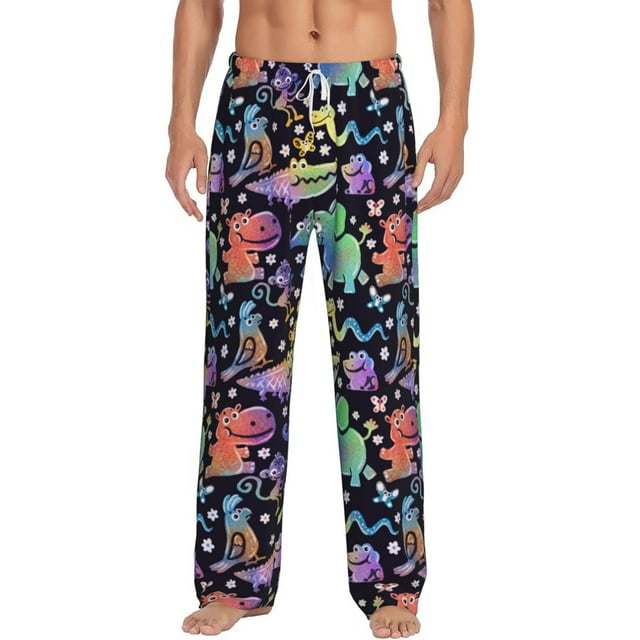 Xecao Colorful Animals for Men's Pajama Pants Long Lounge Pants with Drawstring Waistband and Pockets Comfortable Sleepwear for Home Relaxation-Medium