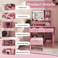 thumbnail image 4 of CQSXDA Functional Vanity Desk with Built-In LED Mirror Lights, 3 Drawers and Power Outlet, Perfect Makeup Table for Women，Pink, 4 of 15