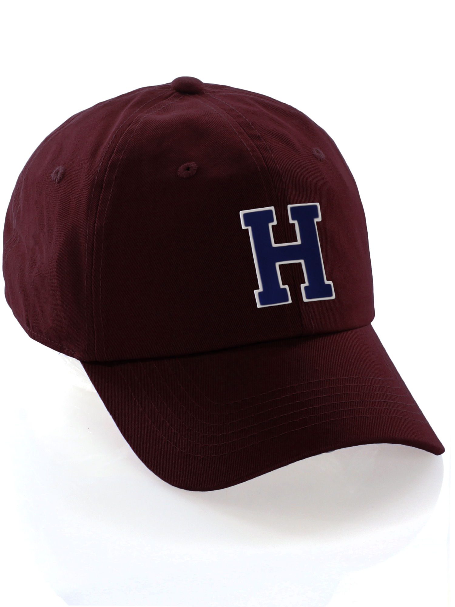 Custom Hat A to Z Initial Letters Classic Baseball Cap, Burgundy Hat White Navy Letter H - image 1 of 4