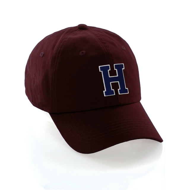 Custom Hat A to Z Initial Letters Classic Baseball Cap, Burgundy Hat White Navy Letter H