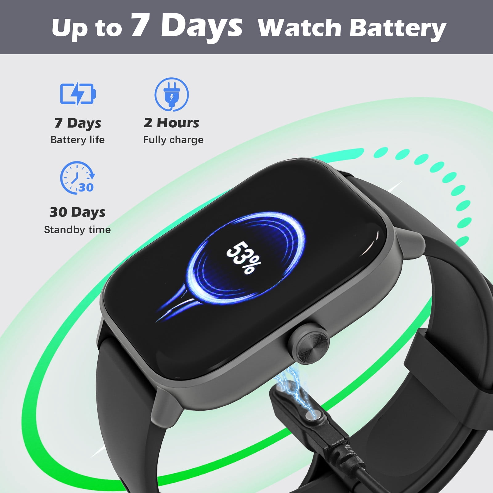 SANPTENT Smart Watch Compatible with Android and iPhone, 1.83" HD Touchscreen, Answer/Make Calls/100+ Sports Modes/Message Reminder, IP68 Waterproof, Black