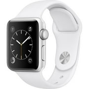 Angle View: Refurbished Apple Watch - Series 3 - 38mm GPS Wi-Fi only - Silver Aluminum Case - White Silicone Band