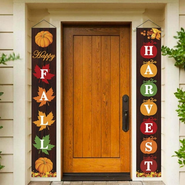Happy Fall Porch Sign - Fall Decorations Outdoor Indoor - Happy Fall Harvest Banner Sign - Fall Autumn Thanksgiving Party Yard Front Door Hanging Decor
