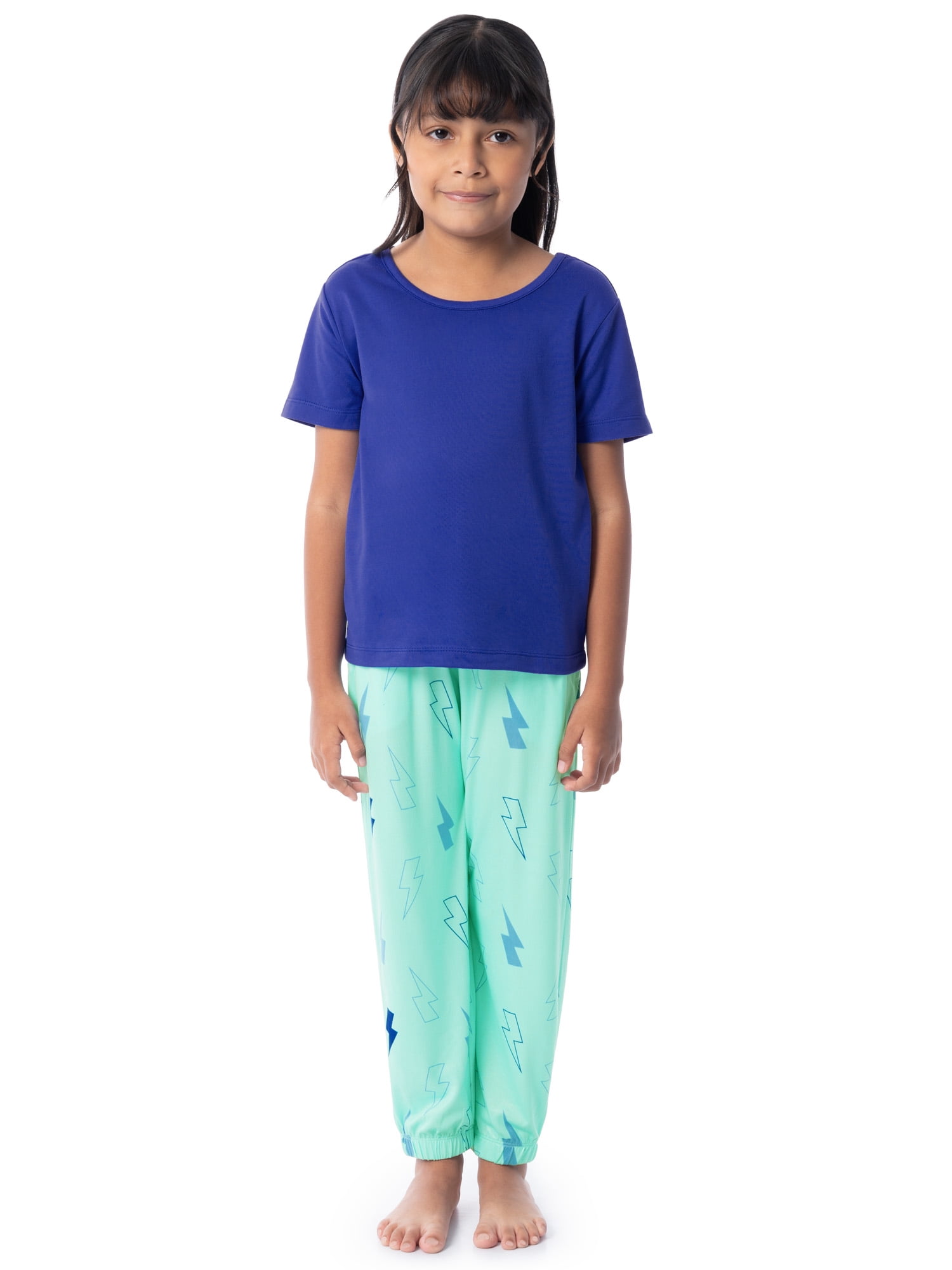 Fruit of the Loom Girl's Getaway Loose Fit Short Sleeve Top, Pajama Sleep Pant & Short Set, 3-Piece, Sizes 4/5-14/16