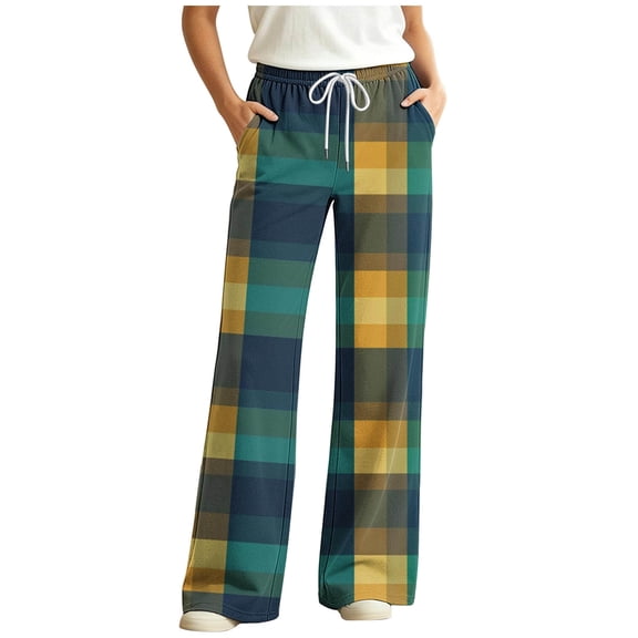 Edvintorg Women's Pajama Bottoms Plaid Elastic Waisted Comfy Lounge Pants Drawstring Wide Leg Loose Casual Sleep Pant with Pocket Womens Clothing Multicolor S-2XL