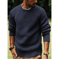 thumbnail image 2 of Men's Waffle Knit Crew Neck Pullover Sweater Long Sleeve Casual Solid Color Top, 2 of 5