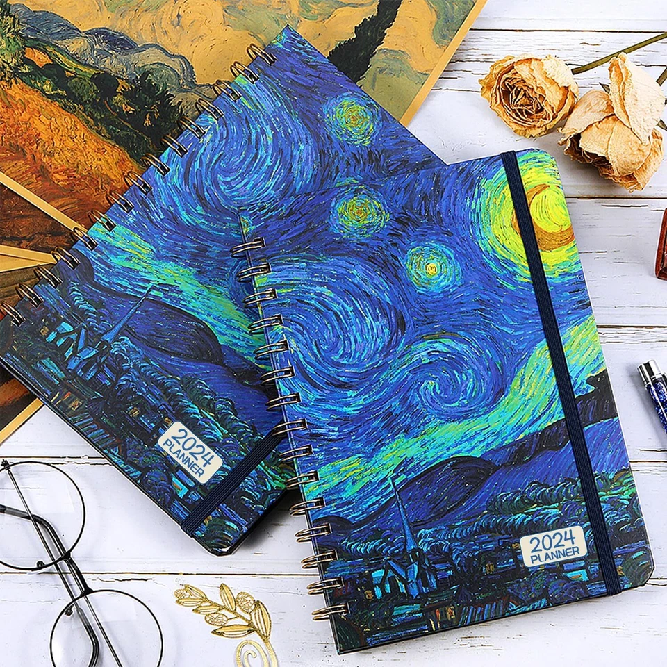 Medium Blue Starry Night 2025 Weekly Monthly Planner 8.5X6.4 Portable Organizer