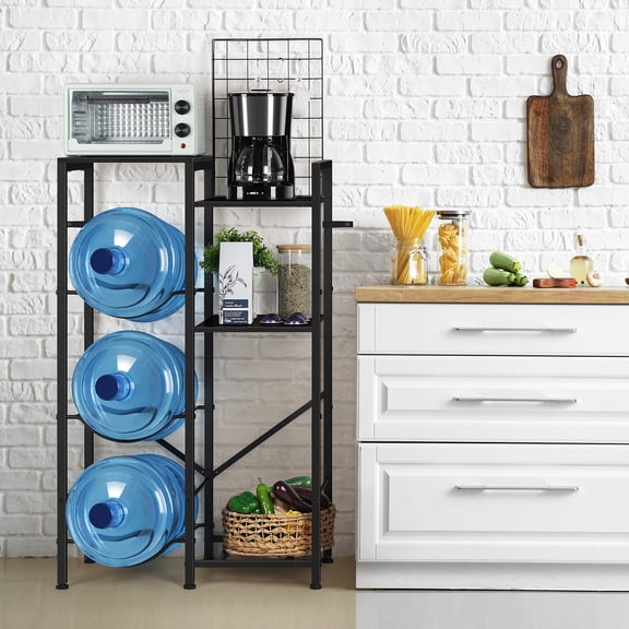5 Gallon Water Jug Holder with Bar Table, Water Cooler Jug Storage Rack for Home Kitchen Office, Black