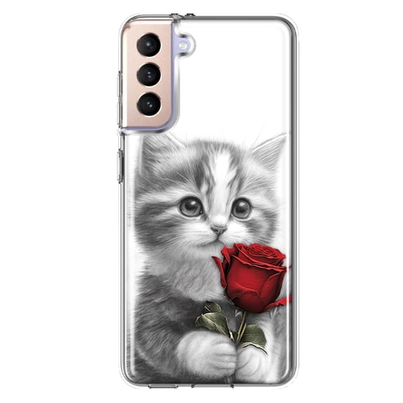 MUNDAZE Samsung Galaxy S21 Plus Baby Kitten Red Rose Pencil Drawing Double Layer Phone Case Cover