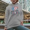 thumbnail image 2 of Peace, Love & Freedom, 90s Retro 4th of July Art Merch Gift, Heather Grey Hooded Sweatshirt or Hoodie, Large, 2 of 5