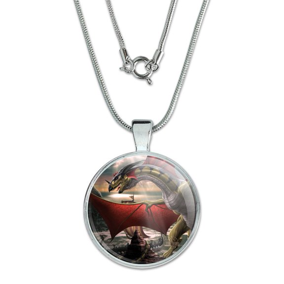 The Sentinel Dragon Viking Fantasy 1" Pendant with Sterling Silver Plated Chain