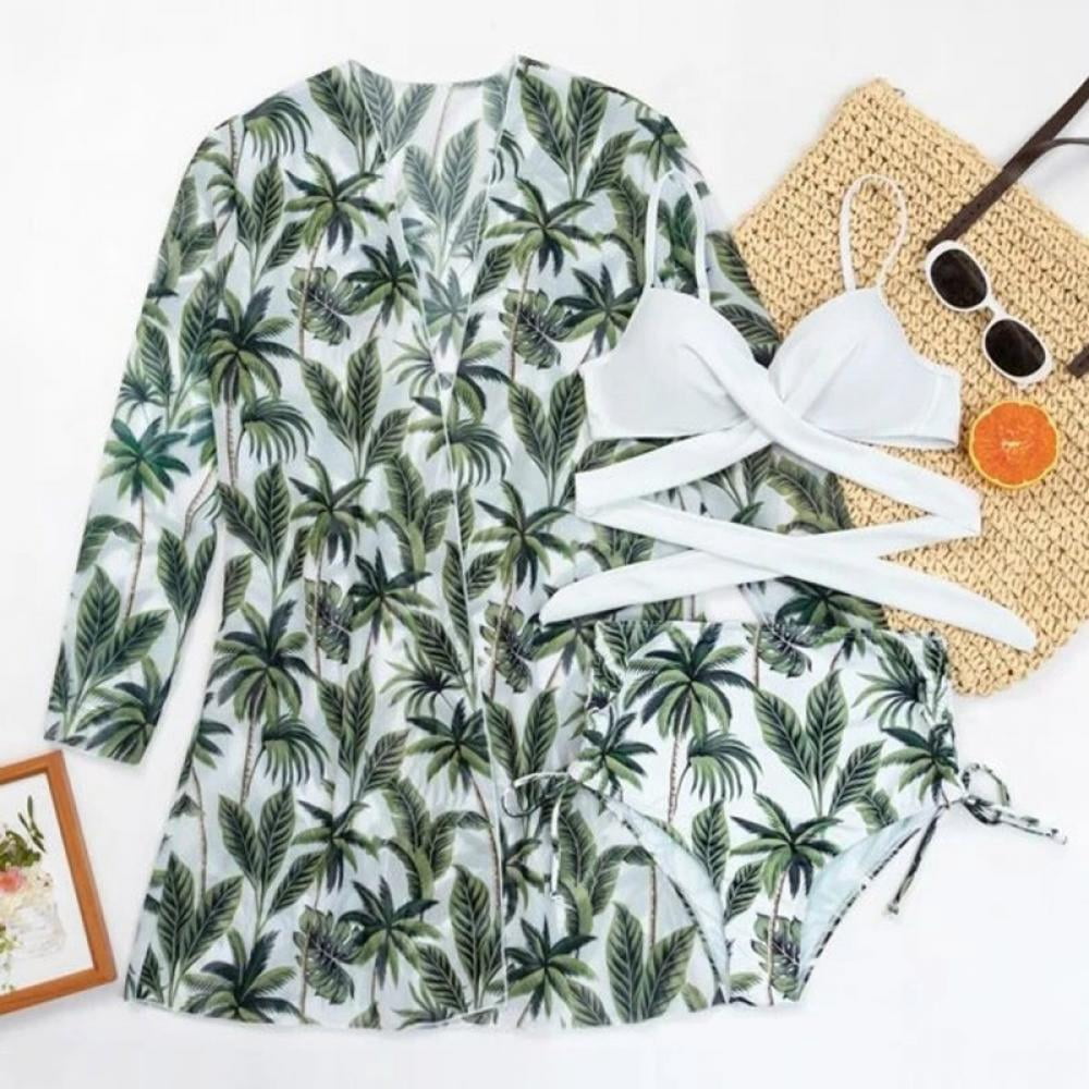 2021 Bikini Women Swimsuit 3 Piece High Waisted Swimsuit with Cover Ups Printed Bikini Bathing Suits Floral Triangle High Waist Bikini