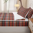 thumbnail image 5 of Manfei Classic Plaid Zipper Queen Comforter Set with Fitted Sheet and 2 Pillowcases,Vintage Check Zipper Bedding Set,Red Orange,Reversible,4pcs, 5 of 8