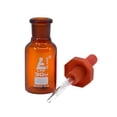 thumbnail image 2 of Dropping Bottle, 30ml (1oz) - Amber Borosilicate 3.3 Glass - Eye Dropper Pipette and Dust Proof Rubber Bulb - Octagonal, Non-screw Top - Eisco Labs, 2 of 3