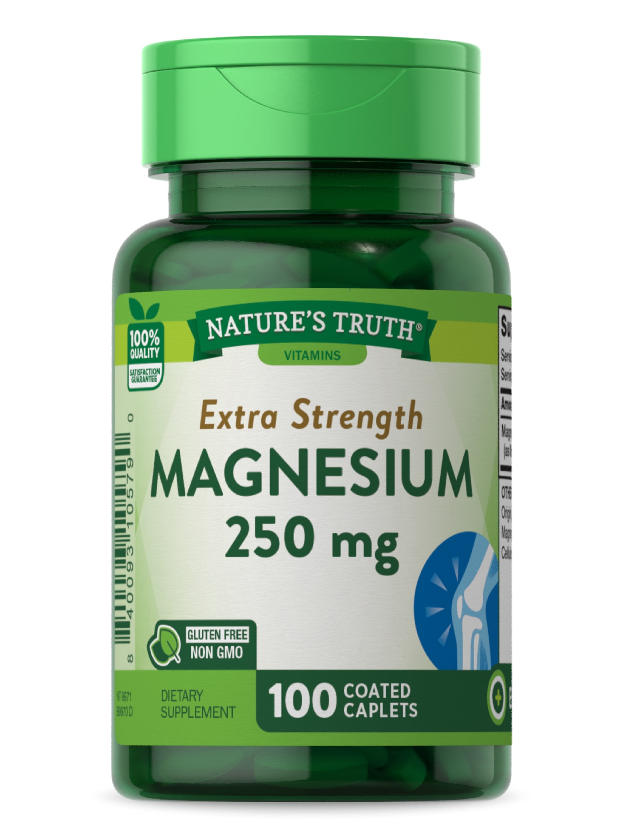 Magnesium 250 mg | 100 Caplets | from Magnesium Oxide | Non-GMO and Gluten Free | by Nature's Truth