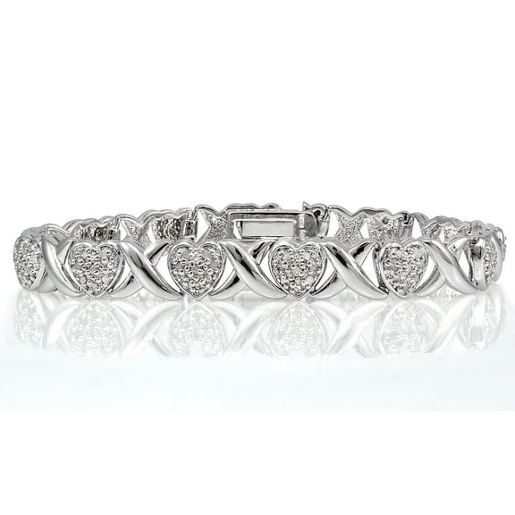 Silver Tone 1.00ct Diamond X & Heart Tennis Bracelet