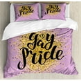 thumbnail image 1 of Pride Duvet Cover Set King Size, Lovely Golden Yellow Tones Dots on Lilac with Cursive Gay Pride Lettering Sweet, Decorative 3 Piece Bedding Set with 2 Pillow Shams, Lilac Multicolor, by Ambesonne, 1 of 3