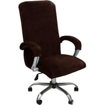Qingruibz Velvet Plush Stretch Computer Office Chair Cover with Armrest,Solid Color Spandex Slipcover Protective,Removable Stretchable Universal Desk Chair Covers, Rotating Chair, Coffee-XL