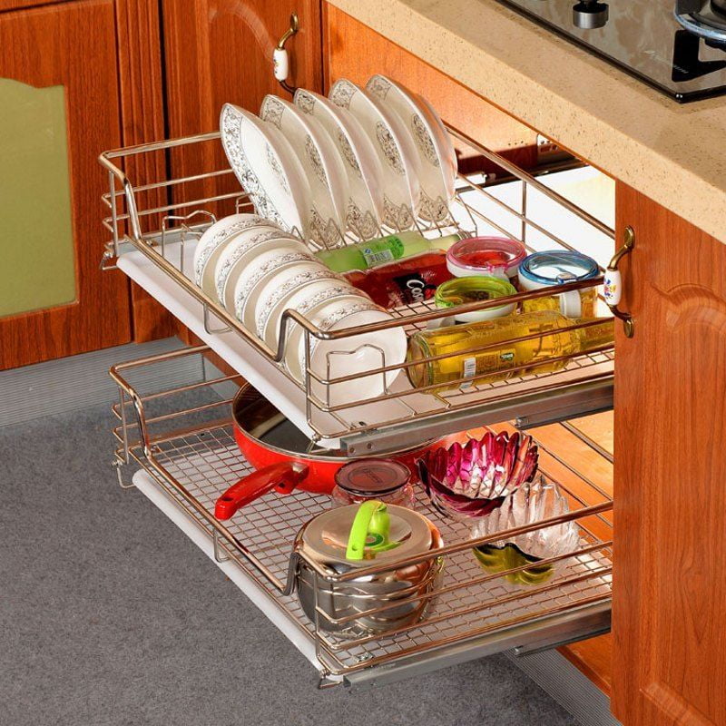 Professional Roll Out Cabinet Organizers Chrome Wire Kitchen