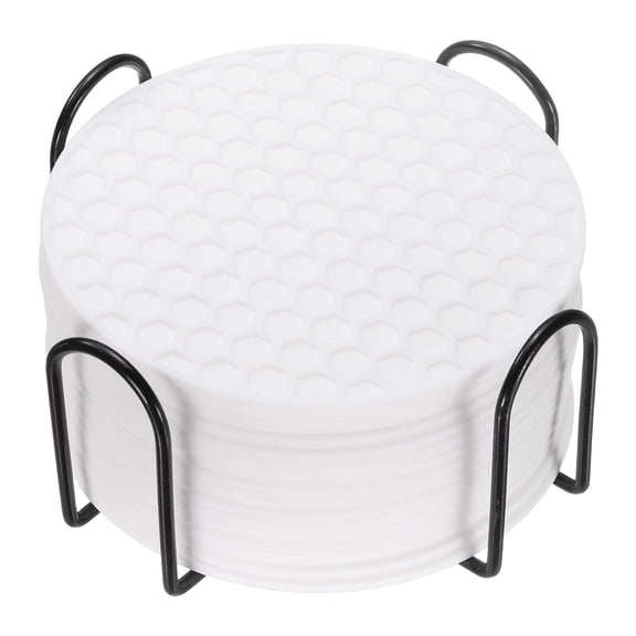 16 Pack Silicone Coasters with Holder, 4 Inch Round Coaster for Drink, White