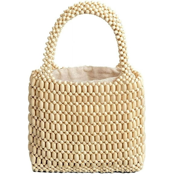 CoCopeaunts Womens Wooden Handbag with Inner Pocket Stylish Handmade Square Tote Bag Beach Bag for Travel Vacation