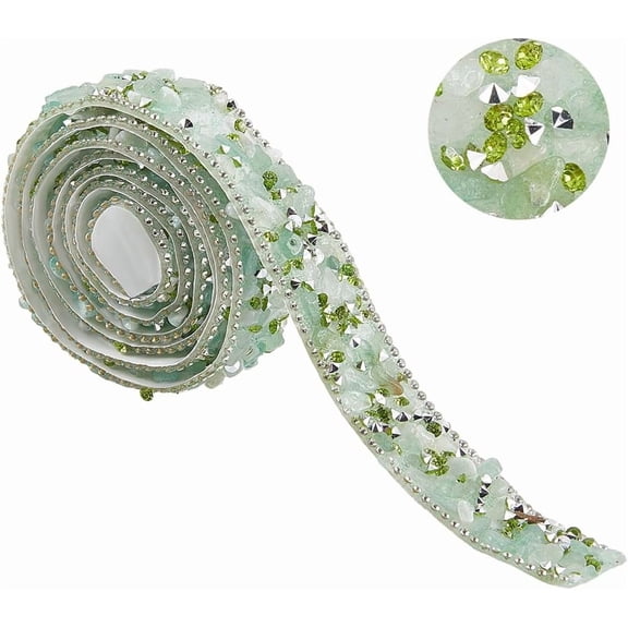 Resin Rhinestone Ribbons Green Self Adhesive Strip Sticker Diamond Ribbon Roll Bling Glitter Rhinestone Tape Trim Hot Fix Gem Stone for DIY