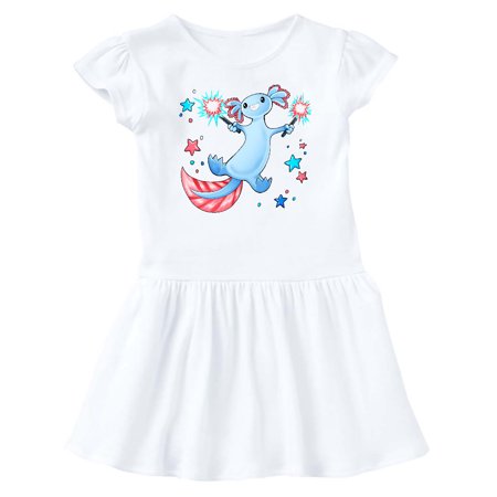 

Inktastic 4th of July Cute Blue Axolotl with Sparklers and Stars Gift Baby Girl Dress
