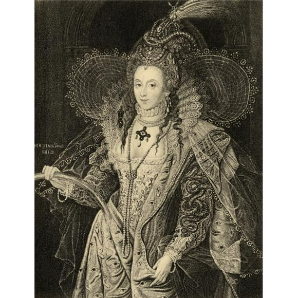 Elizabeth I, 1533-1603 Queen of England 1558-1603 Photo-Etching From Painting by Zucchero From The Book - Lady JacksonS Works X. The First of The Bourbons II Published London 1899 Poster Print,