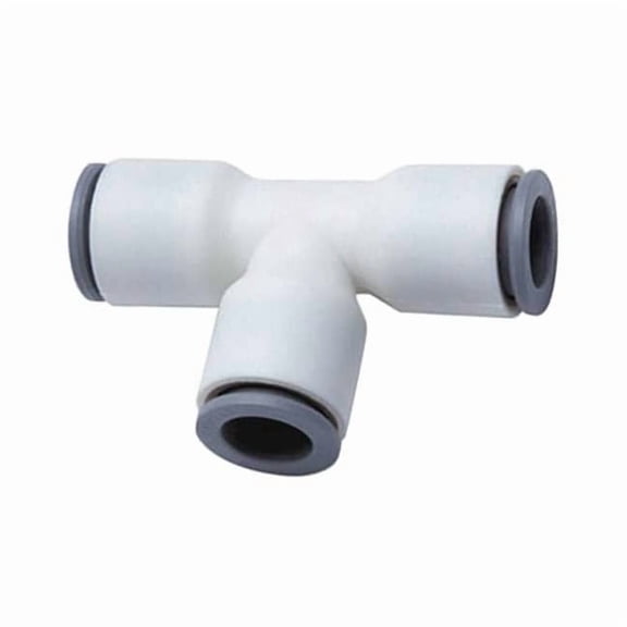 Push-Fit Tee Fitting, 3/8 in x 1/4 in Tube Size, Nylon, White, 10 PK