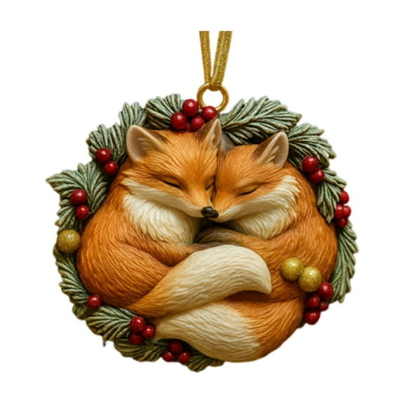 Christmas Fox Ornament, Xmas Tree Pendant, Holiday Party Decorations 1pcs(Plastic)
