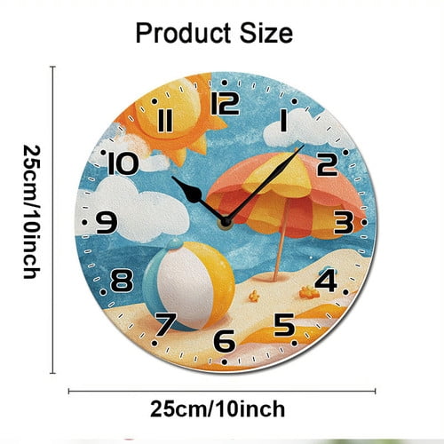 ZXCXRQFa Silent Clocks Cute Beach Themed Summer Wall Clock Art Hanging Clocks Silent Non-Ticking Desk Clock Battery Operated Round Home Style Numeral Decorative Wall Clocks