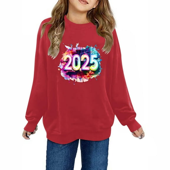 ibuvkizy Boys Girls New Years Sweatshirt!Cute Sweatshirts for Girls Fall and Winter Middle Big Girls Boys Heart Print Long Sleeve Top Sweater Red,2 Years