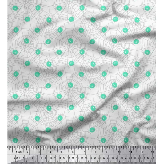 Soimoi Modal Satin Fabric Web & Spider Halloween Printed Craft Fabric by The Yard 42 Inch Wide