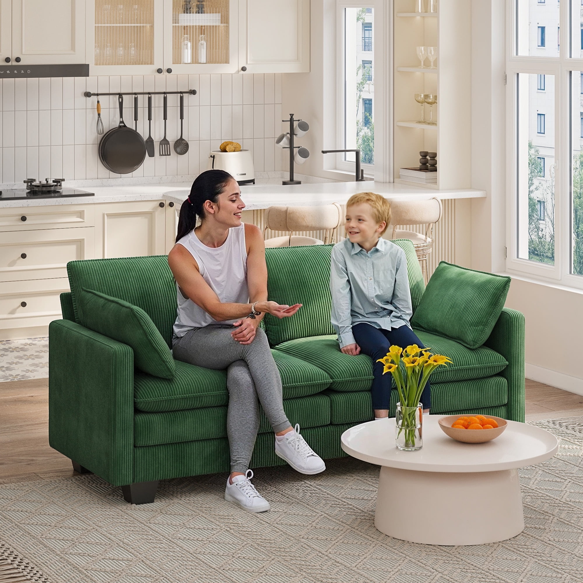 Loveseat Sofa Bed, 74'' 2-seat sofa with 2 Pillows and Double Layer Cushions for Living Room & Small Spaces, Green