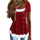 thumbnail image 1 of Camiseta 2 en 1 Blusa plisada con botones delanteros y ajuste holgado Blusa informal de verano para mujer Rojo vino L, 1 of 5