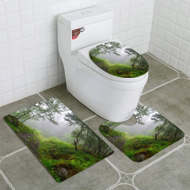 ABPHQTO Increíble naturaleza paisaje vista norte bosque escandinavo en bosque de niebla natural Juego de alfombras de baño de 3 piezas Alfombra de baño Alfombra de contorno y tapa de inodoro ABPHQTO Cont-CHAPPLE-15360