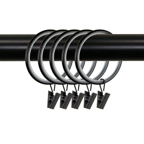1 3 4 Dia Noise Canceling Curtain Rings W Clip In Black Set Of 10 Com Dia Noise Canceling Curtain Rings, Clip Curtain Rings Black