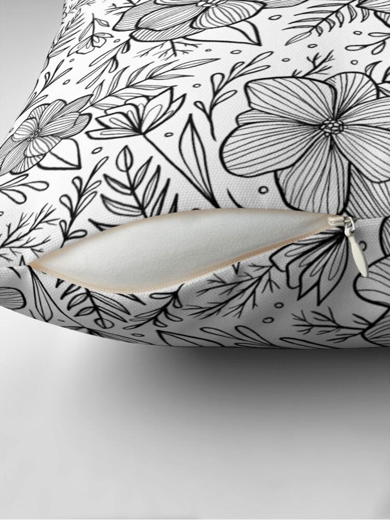 Outlined Floral and Leaf Botanical Throw Pillow Cover, Double-Sided ...