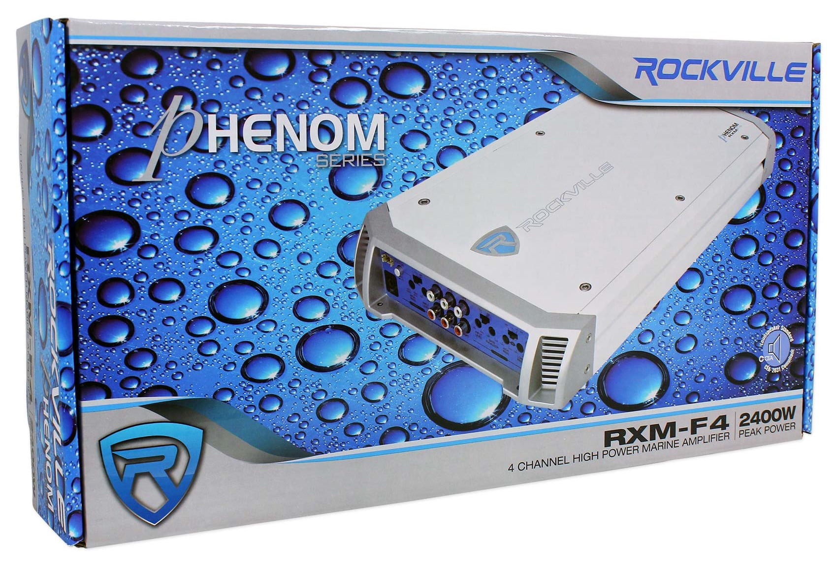 Rockville RXM-F4 Marine 4 Channel Amplifier 2400w Peak/600w RMS+PA Microphone
