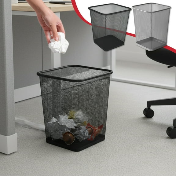 Wrought Iron Trash Can Metal Mesh Round Garbage Can 30x23x18cm Small Trash Bin for Bathroom Bedroom Office Kitchen,Black 1Pcs JASKFLY