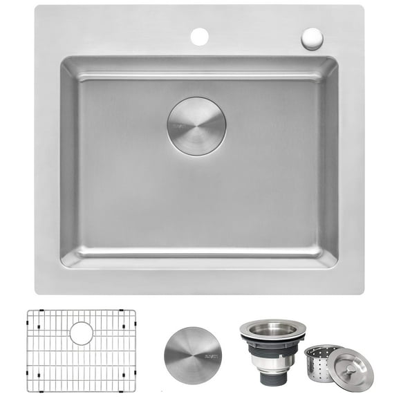 Ruvati 25 x 22 inch Drop-in Topmount Kitchen Sink - 16 Gauge Stainless Steel Single Bowl with Brushed Finish hides scratches, Easy-to-Clean Drop-in kitchen Sink - RVM5025