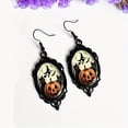 thumbnail image 2 of Chic Black Cat & Pumpkin Witch Moon Lace Dangle Earrings - Glass Inlay, Alloy With Iron Posts For Men, 2 of 5