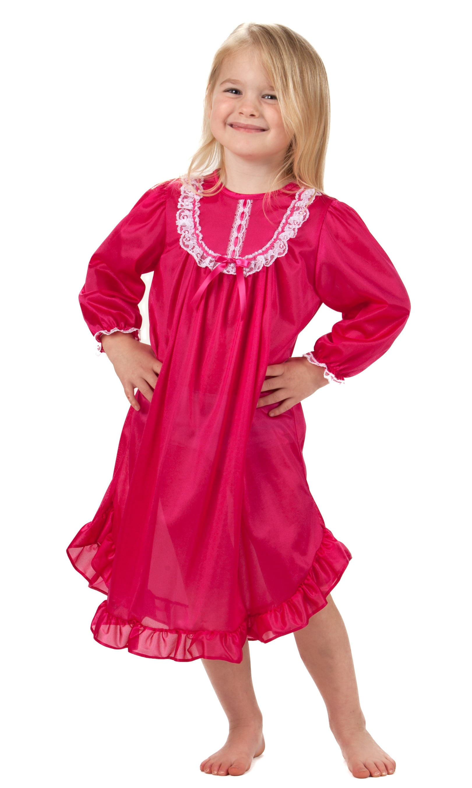 Solid Colors Long Sleeve Traditional Nightgown For Girls 4 14