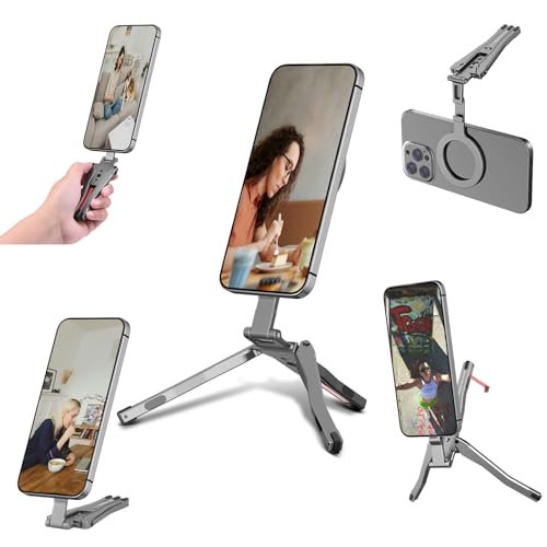 Magnetic Pocket Phone Tripod with Hook Compatible with Magsafe for iPhone 16/15/14/13/12 Pro Max Series,Foldable Mini Magnet Cell Phone Tripod Mount Handle Smartphone Desk Stand Travel Phone Holder