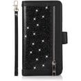 thumbnail image 6 of Wallet Case for iPhone 13 Pro Max 6.7 inch, Magnetic Handbag Zipper Pocket PU Leather Flip with 9 Card Slots and Wrist Strap Folio TPU Inner Stand Case - Black, 6 of 11