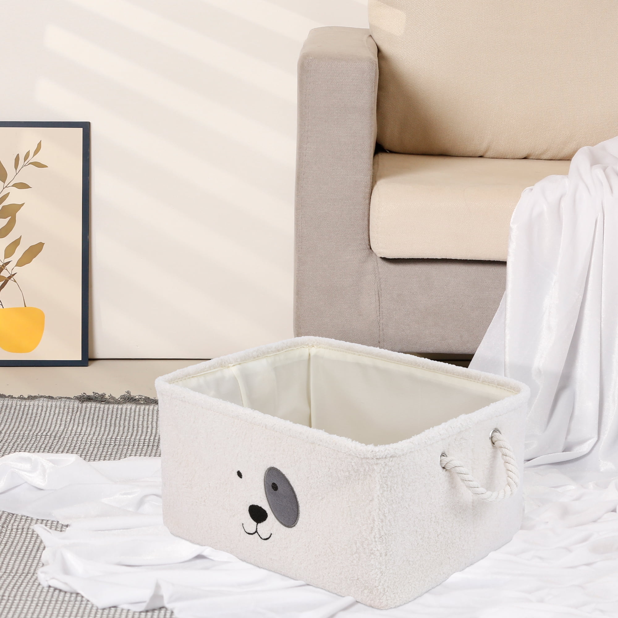 Unique Bargains Storage Cube Cotton Storage Bin with Handles for Closet Organizers Cream