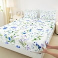 thumbnail image 3 of Manfei Cute Flower Bed Sheets,Country Floral King Sheets,Blue Green White Sheet Set For Princess,Super Cozy Room Decor,4-Piece, 3 of 7
