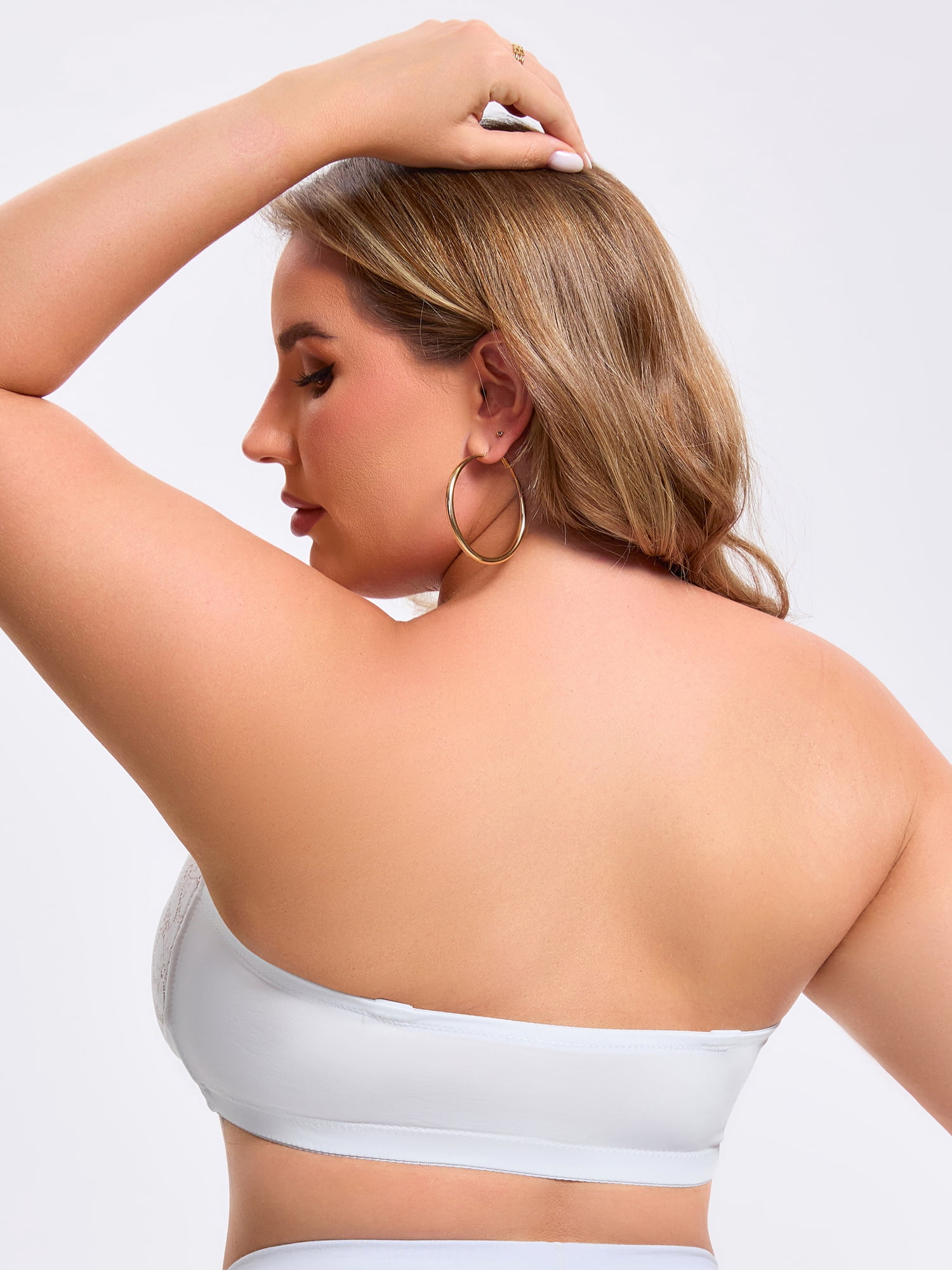 DARING DIVA Women's Lace Tube Front Closure Push Up Padded Underwire Bra 5XL White Beige