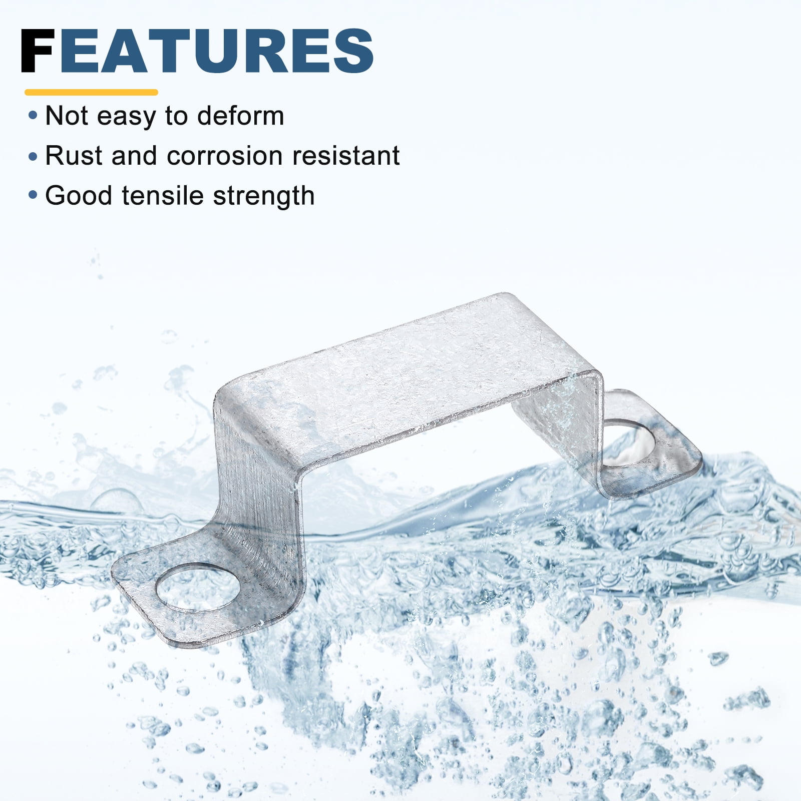 Uxcell 12 Pack 50x27 mm U Shaped Connector Bracket, Square Tube Strap Clamp Galvanized Steel Pipe Clamp Wood Deck Fence Post Tie for Water Pipes Stairs Railing Installation, Silver