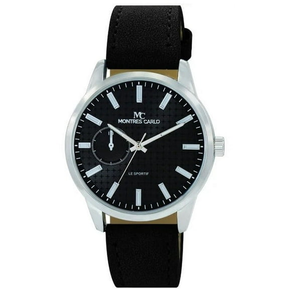 45mm Montres Carlo Men's Dress Luxury Vegan Leather Band Fashion Sports Watch (Silver/Black/Black)